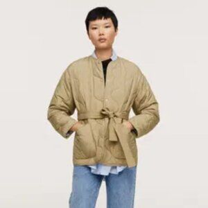 Mango Quilted Belted  Beige Puffer Jacket S Small